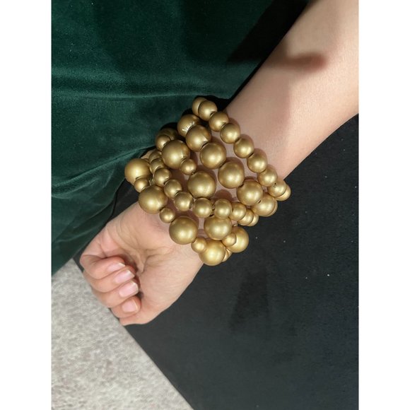 Gold statement bracelet chunky bead wide cuff  bold acrylic boho chunky layered - Picture 3 of 8